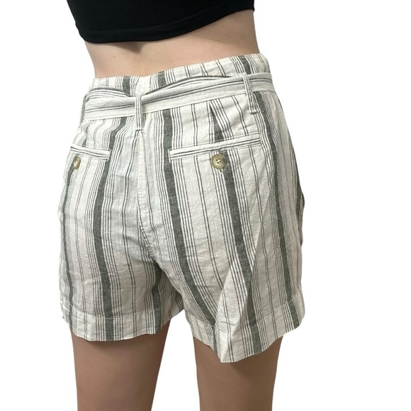 Anthropologie Shorts High Waisted White Stripe White Linen Boho Size 4 Small - Picture 2 of 8